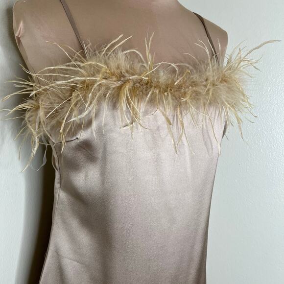 Charmed Hearts Slip Dress Large Womens Feather Trim Satin Party Going Out Chic - Picture 4 of 7